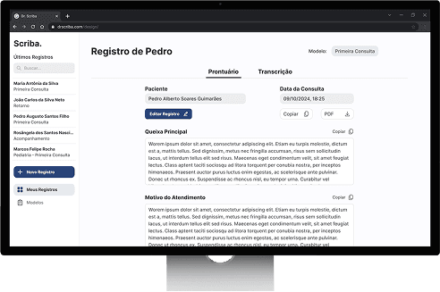 Tela do sistema Scriba